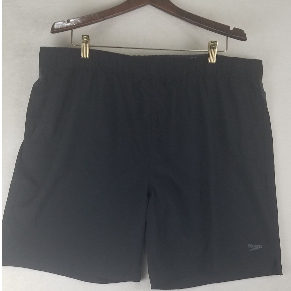 Speedo Mens Swim Trunks Board Shorts Black Elastic Waist Pockets Lined XXL